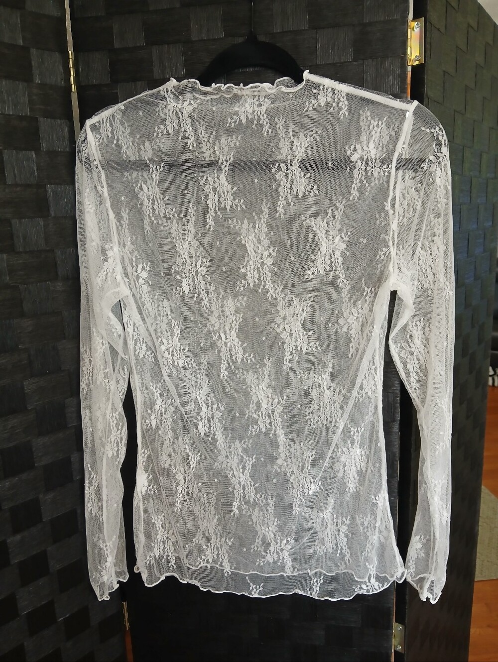 Sheer White Lace Long-Sleeve Blouse Fairy Cottage Whimsigoth Festival Floral